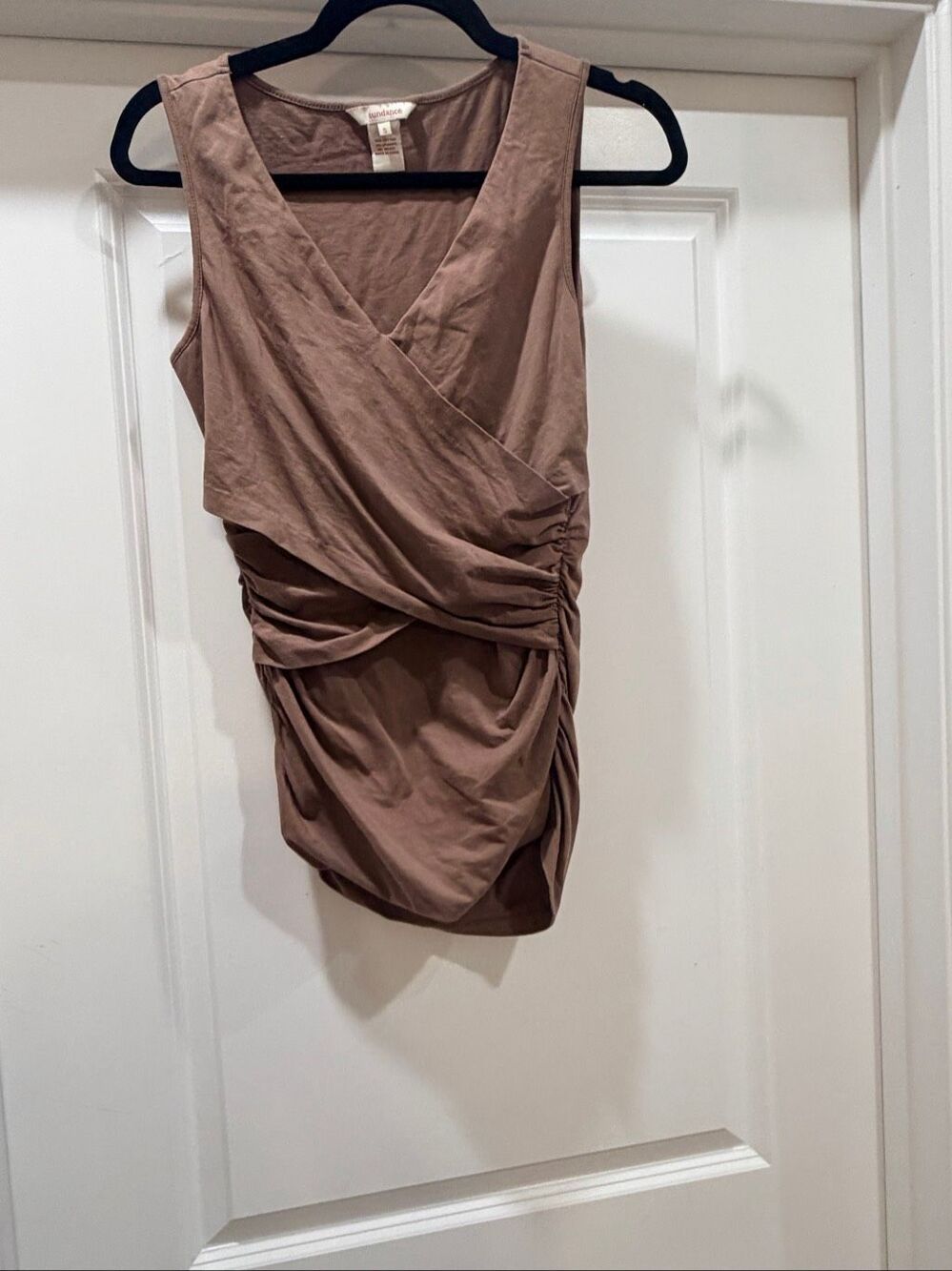 Sundance Womens Brown Mauve Ruched Surplice Faux Wrap Dress Sleeveless Size S